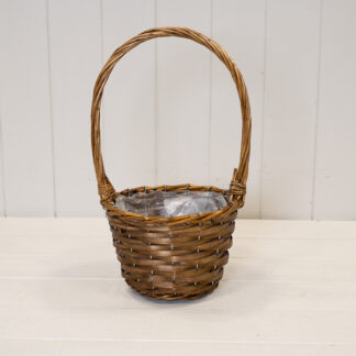 Round Brown Willow Basket with overhandle
