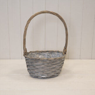 Oval Greywashed Willow Basket with Overhandle