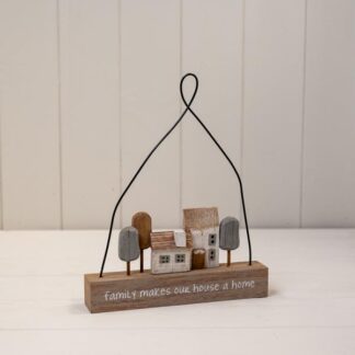 Wooden Hanging 'Family Makes Our House a Home' White House and Neutral Tree Sign