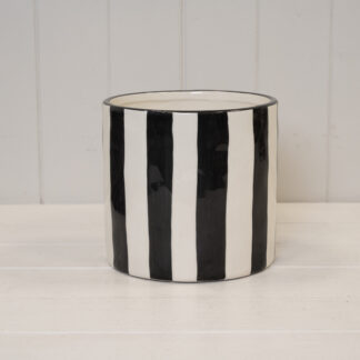 Timeless Black and White Striped Round Pot.
