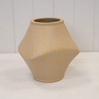 Short Tan Sculptural Ribbed Vase