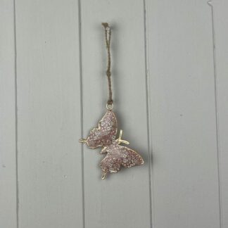 Pink Metal Hanging Butterfly