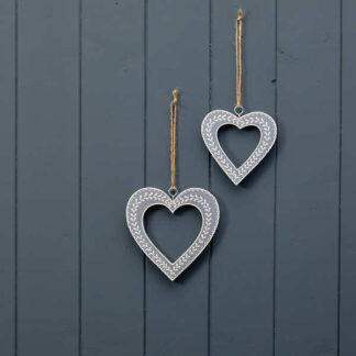 Hanging Grey Heart with White Kerry Work