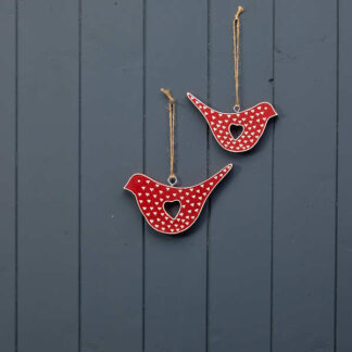 Hanging Red Bird with White Kerry Work