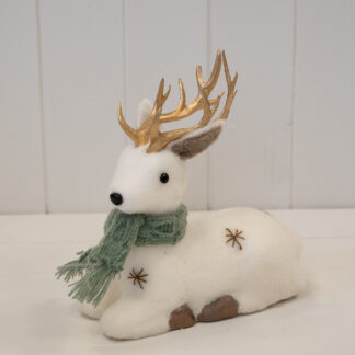 Felt Sage and White Laying Deer with Scarf
