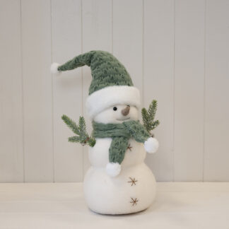 Felt Sage and White Standing Snowman with Branches as Arms