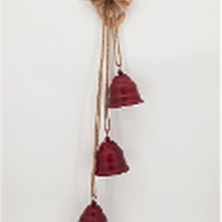 Hanging Trio of Red Bells on Hoop