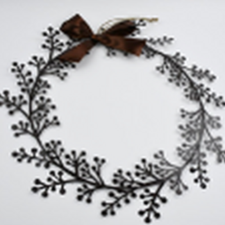 Metal Hanging Wreath with Ribbon Bow Brown