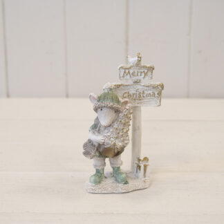 Resin Christmas Mouse White and Sage Green