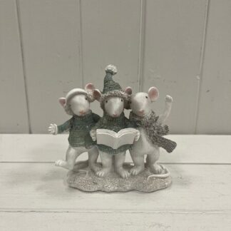 Resin Trio of Caroling Mice White and Sage Green