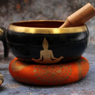 Lrg Buddha Singing Bowl Set- Black/Orange 14cm