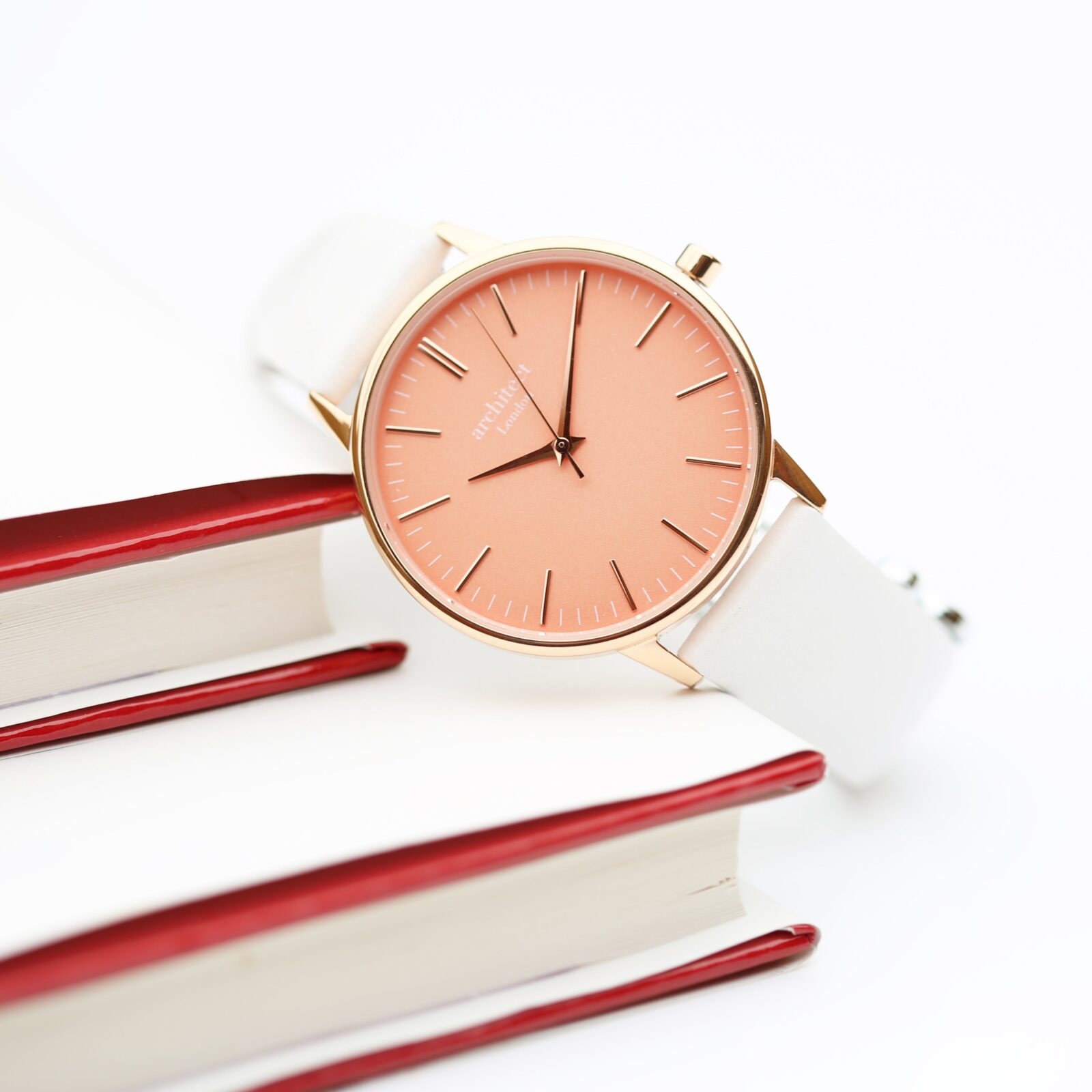 Ladies Architēct Coral - Handwriting Engraving + White Strap