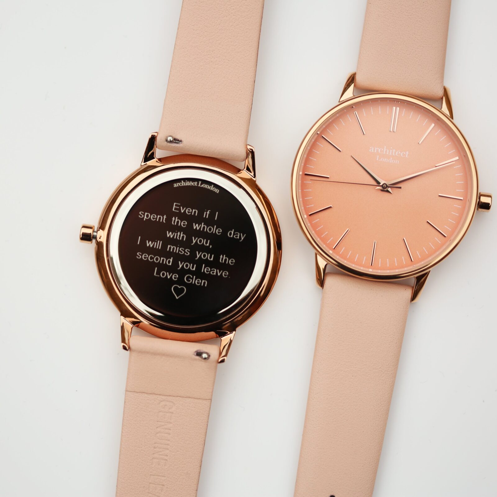 Ladies Architēct Coral - Modern Font Engraving + Light Pink Strap