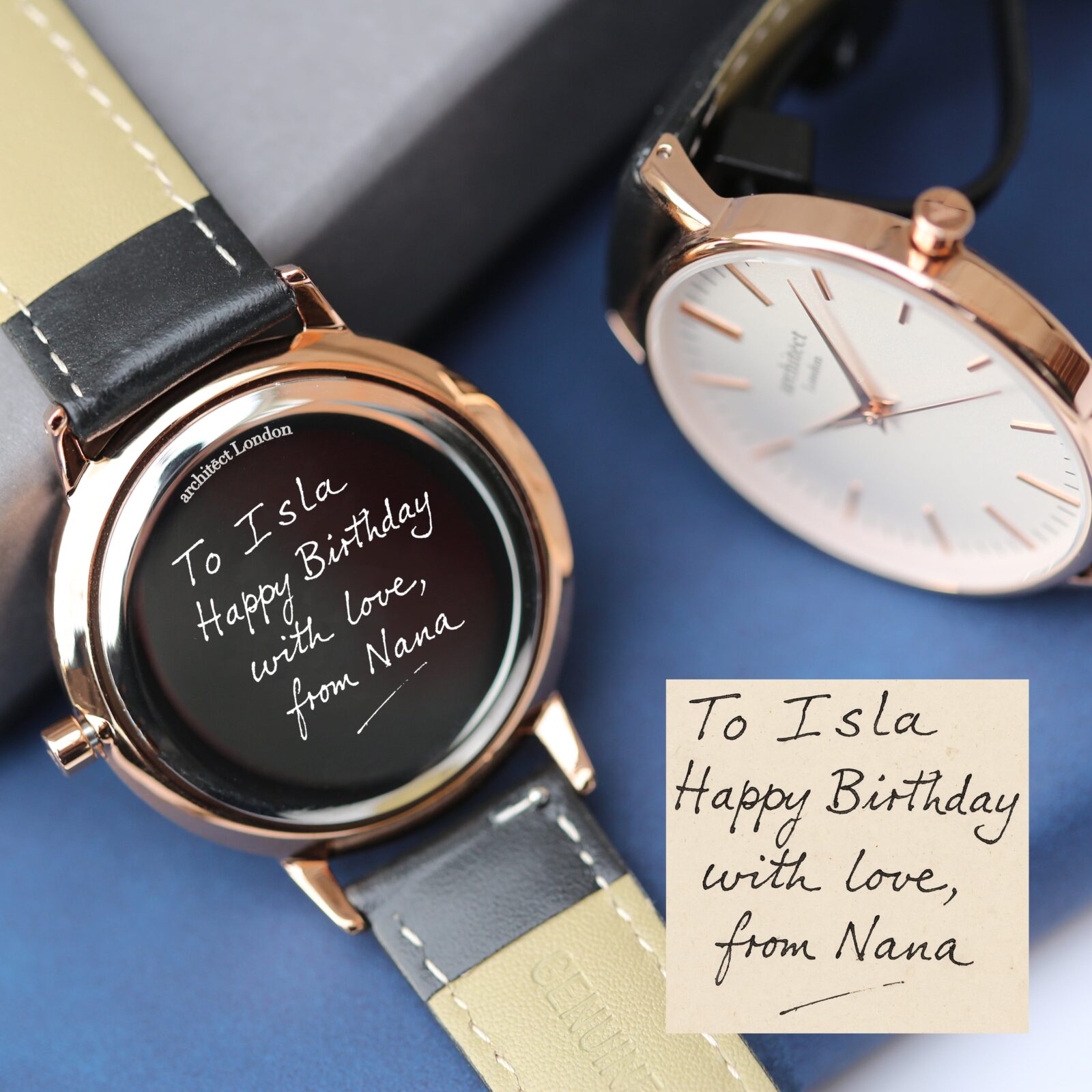 Personalised Ladies Blanc Watch + Black Strap (Own Handwriting)