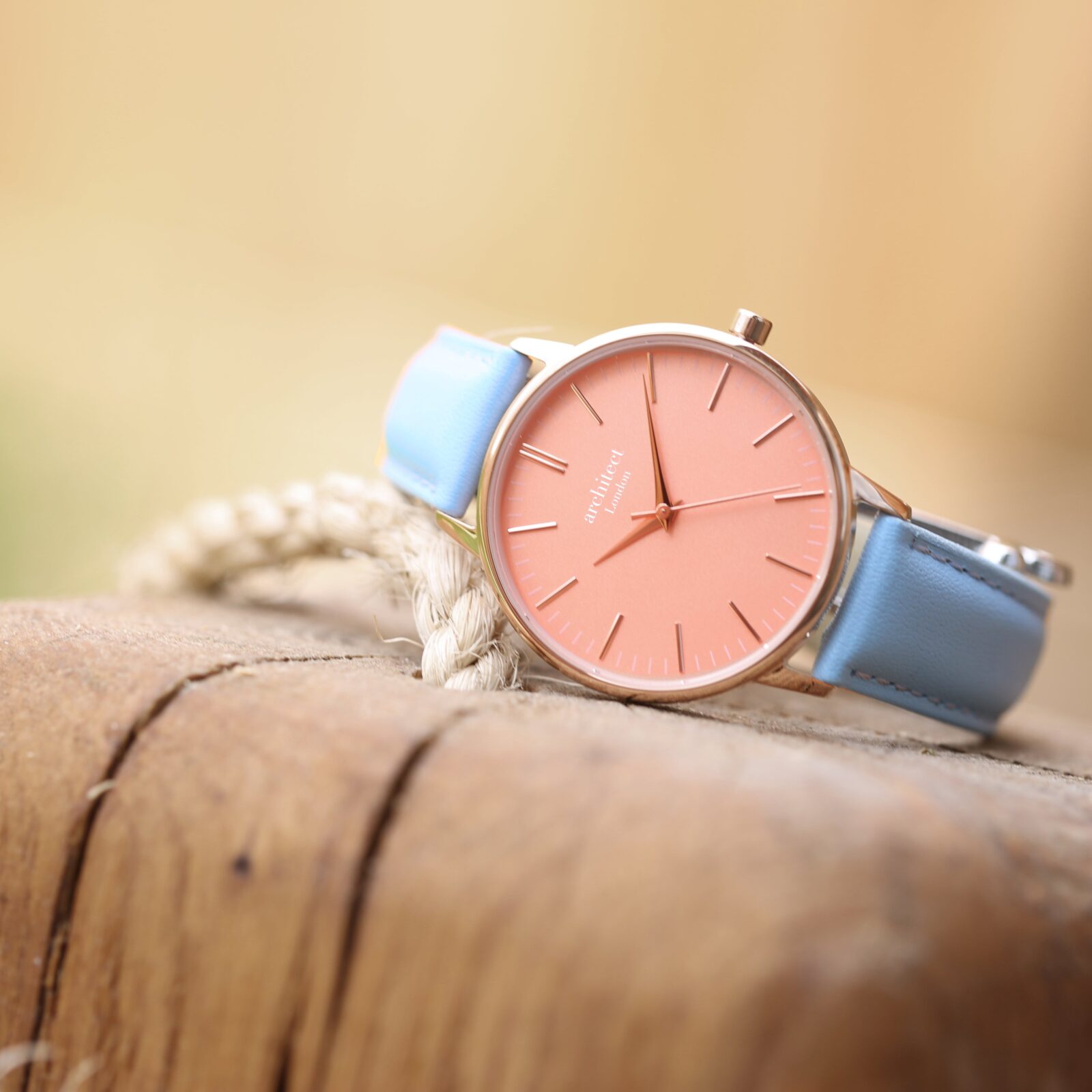 Ladies Architēct Coral - Modern Font Engraving + Light Blue Strap