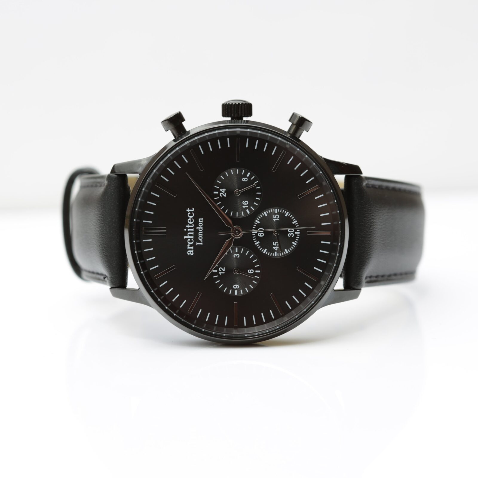 Men's Architect Motivator In Black With Black Strap - Modern Font Engraving