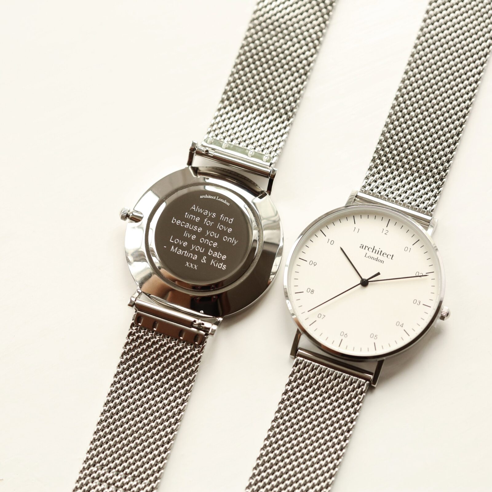 Modern Font Engraving - Men's Architect Zephyr + Steel Silver Mesh Strap