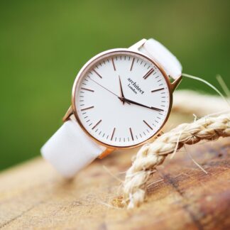 Ladies Architēct Blanc - Modern Font Engraving + White Strap