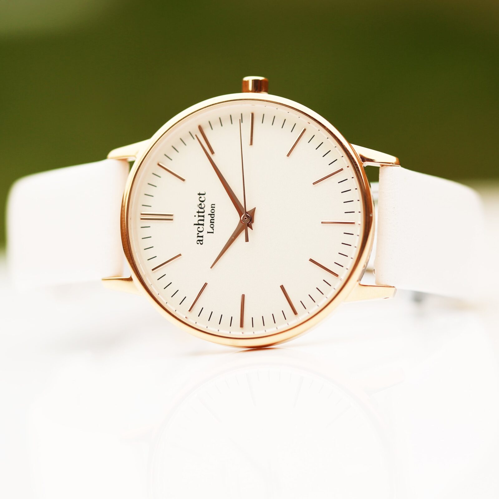 Ladies Architēct Blanc - Modern Font Engraving + White Strap