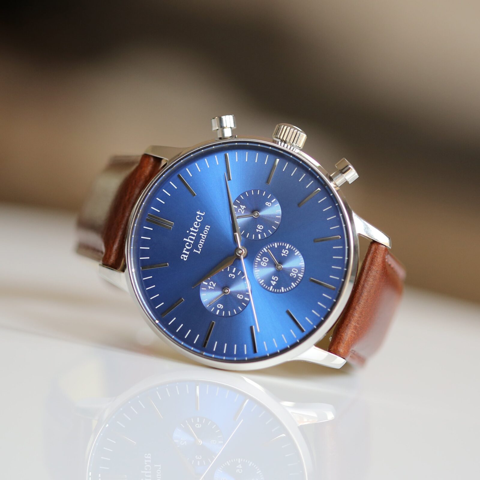 Contactless Payment Watch - Men's Blue Motivator + Walnut Strap + Own Handwriting Engraving