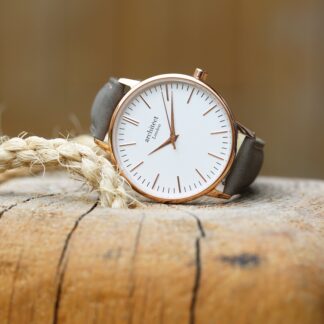Ladies Architēct Blanc - Modern Font Engraving + Light Grey Strap