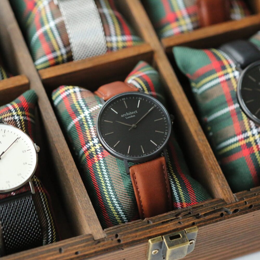 Contactless Payment Watch - Men's Architect Minimalist + Walnut Strap + Own Handwriting Engraving