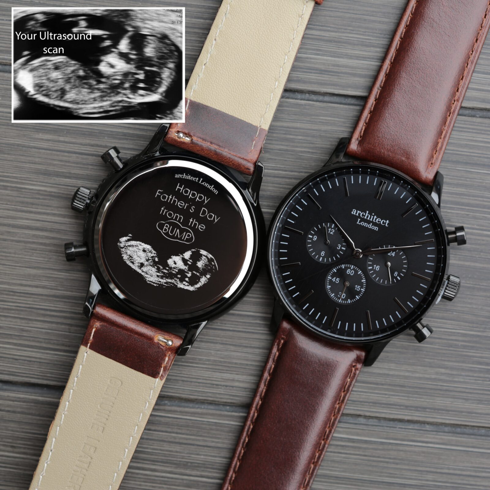 Contactless Payment Watch - Men's Motivator + Walnut Strap + Own Handwriting Engraving