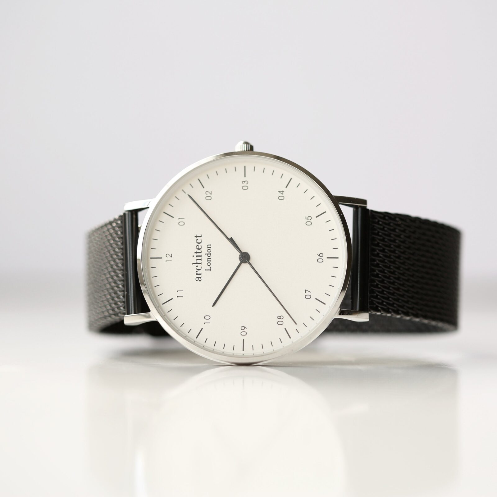 Modern Font Engraving - Men's Architect Zephyr + Pitch Black Mesh Strap