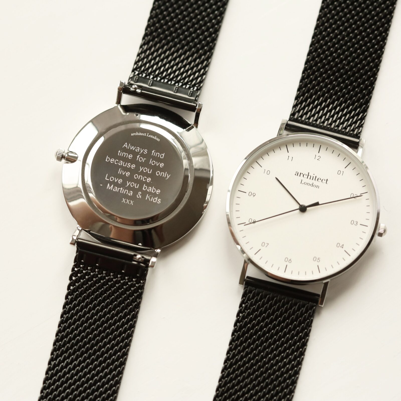 Modern Font Engraving - Men's Architect Zephyr + Pitch Black Mesh Strap