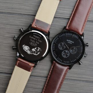 Handwriting Engraving - Men's Architect Motivator Black with Walnut Strap