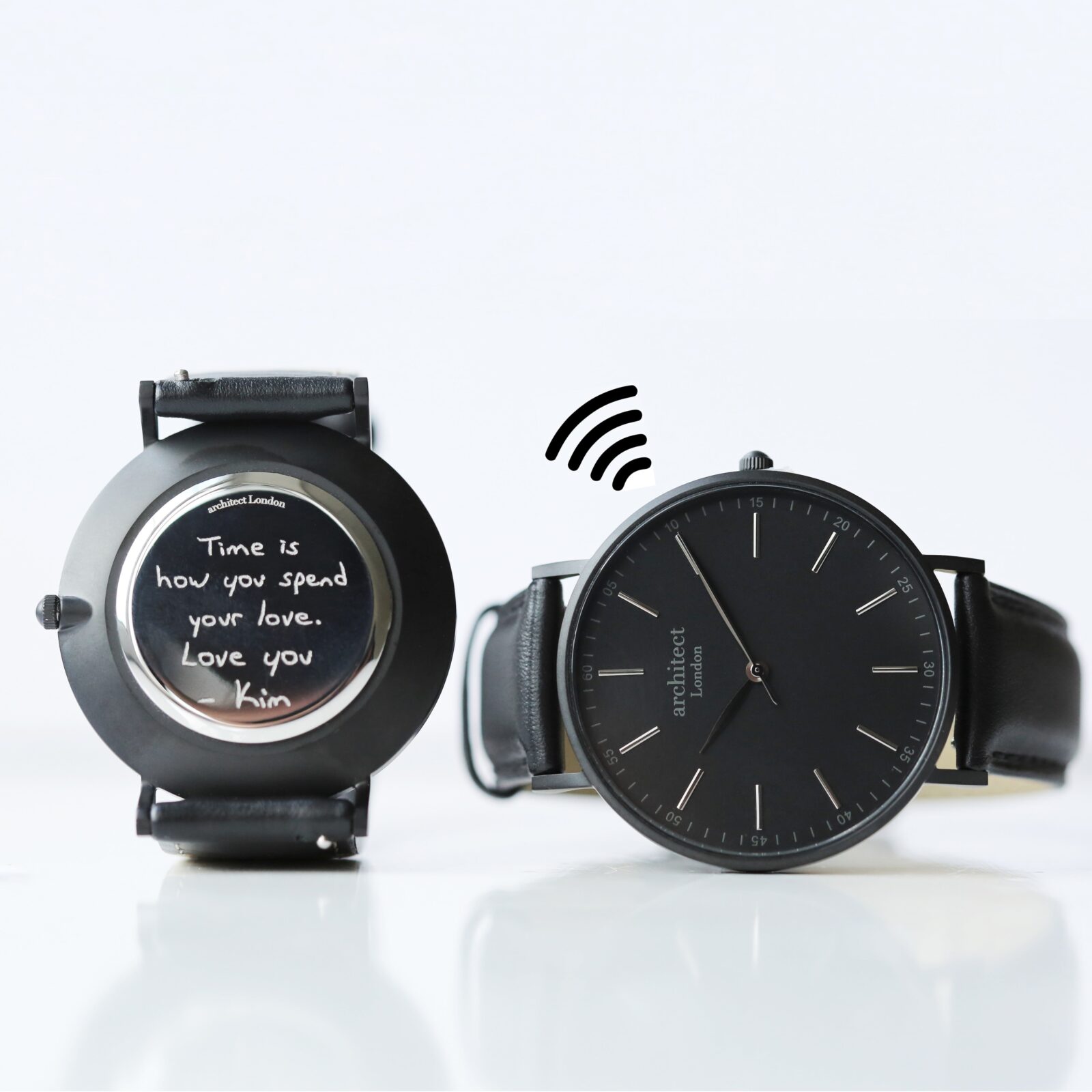 Contactless Payment Watch - Men's Architect Minimalist + Jet Black Strap + Own Handwriting Engraving