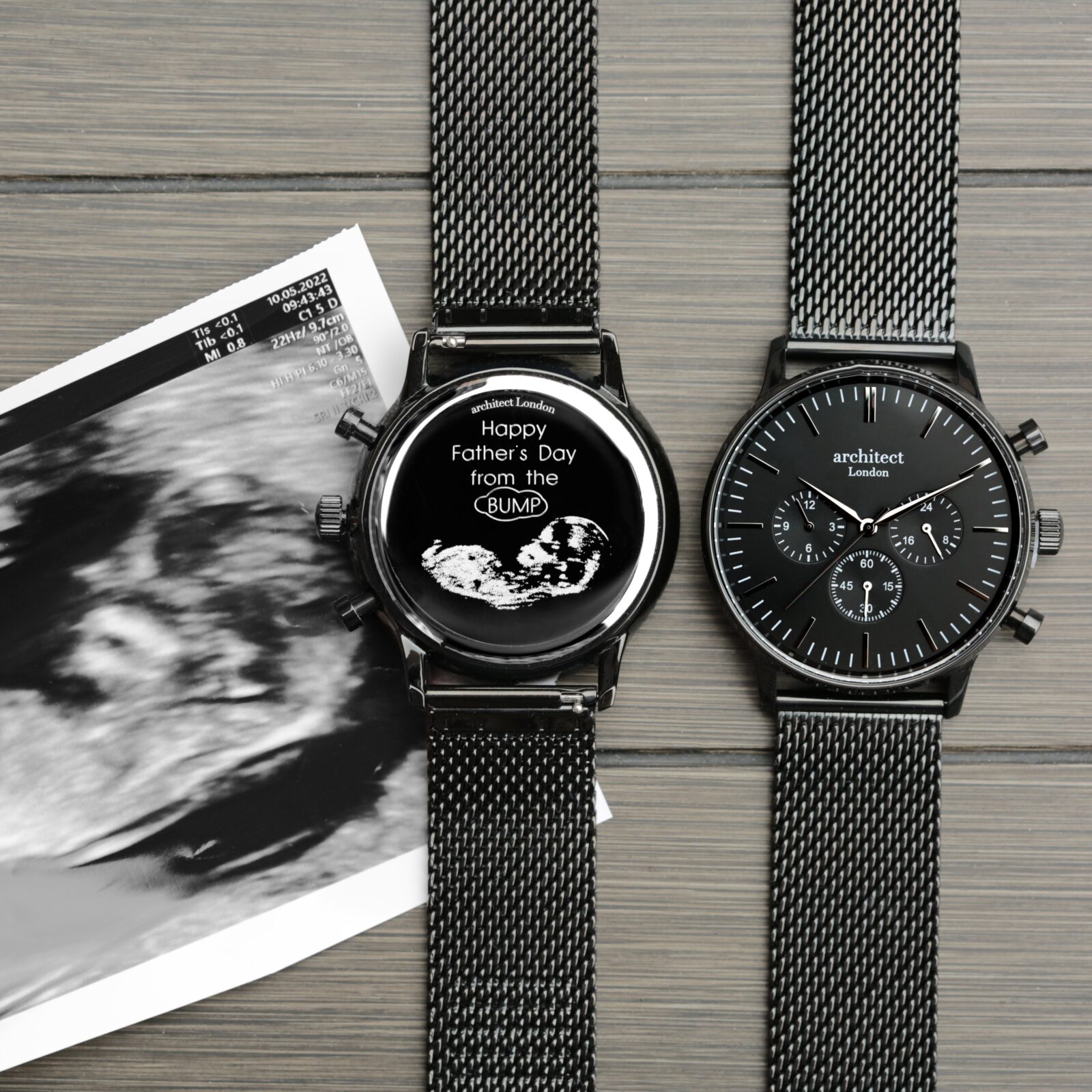 Handwriting Engraving - Men's Architect Motivator Black Face Black Mesh Strap