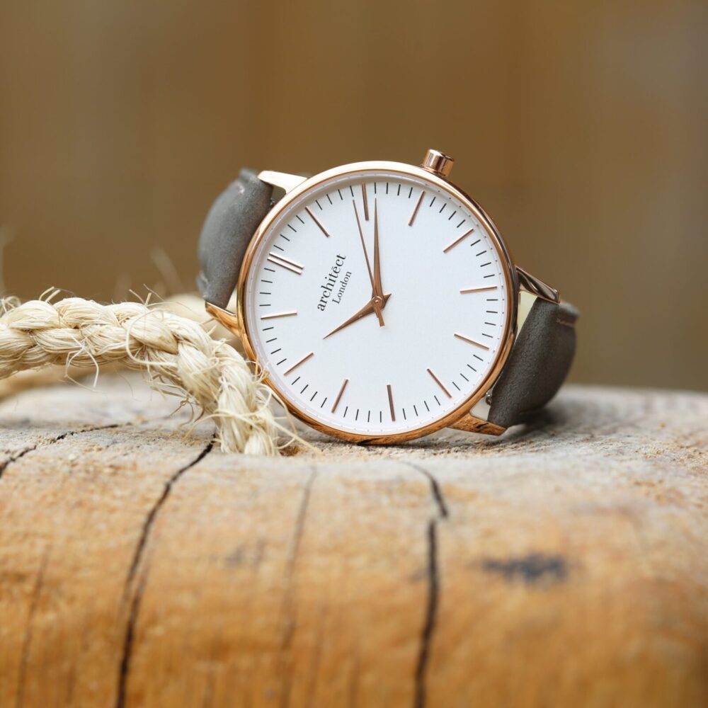 Ladies Architēct Blanc - Handwriting Engraving + Light Grey Strap
