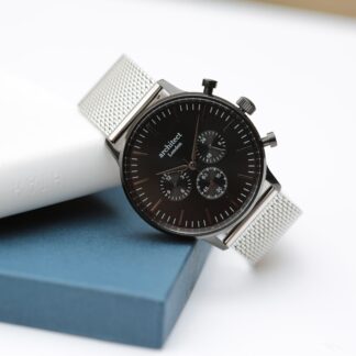 Handwriting Engraving - Men's Architect Motivator Black Face with Silver Strap