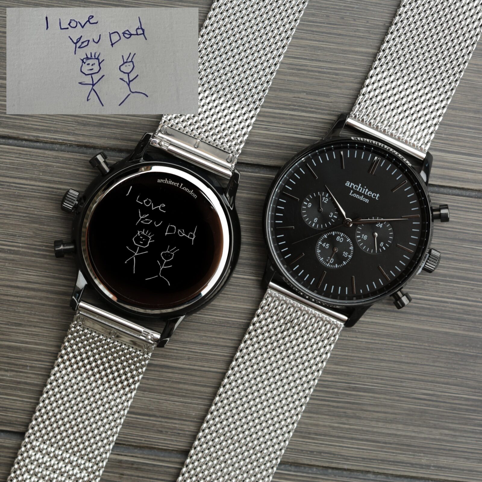 Handwriting Engraving - Men's Architect Motivator Black Face with Silver Strap