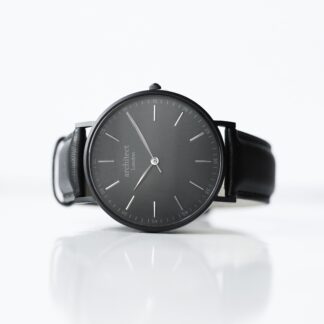 Modern Font Engraving - Men's Minimalist Watch + Jet Black Strap