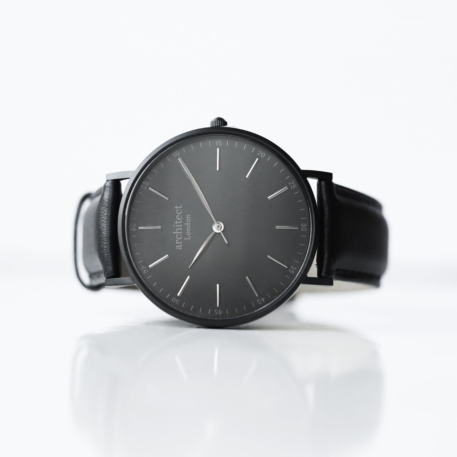Modern Font Engraving - Men's Minimalist Watch + Jet Black Strap