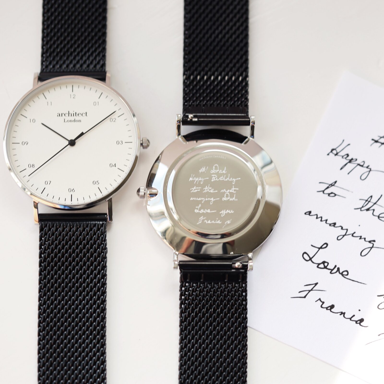 Handwriting Engraving - Men's Architect Zephyr + Pitch Black Mesh Strap