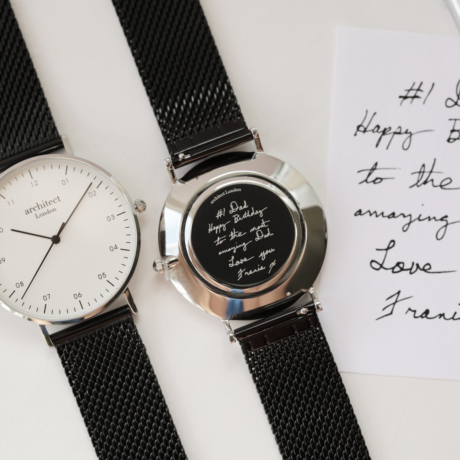 Handwriting Engraving - Men's Architect Zephyr + Pitch Black Mesh Strap