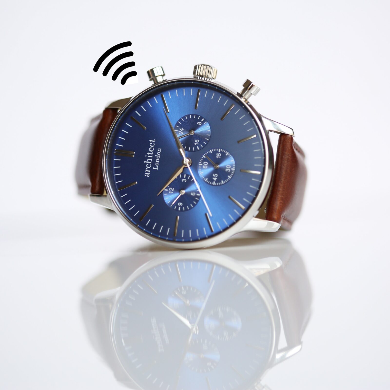 Contactless Payment Watch - Men's Blue Motivator + Walnut Strap + Modern Font Engraving