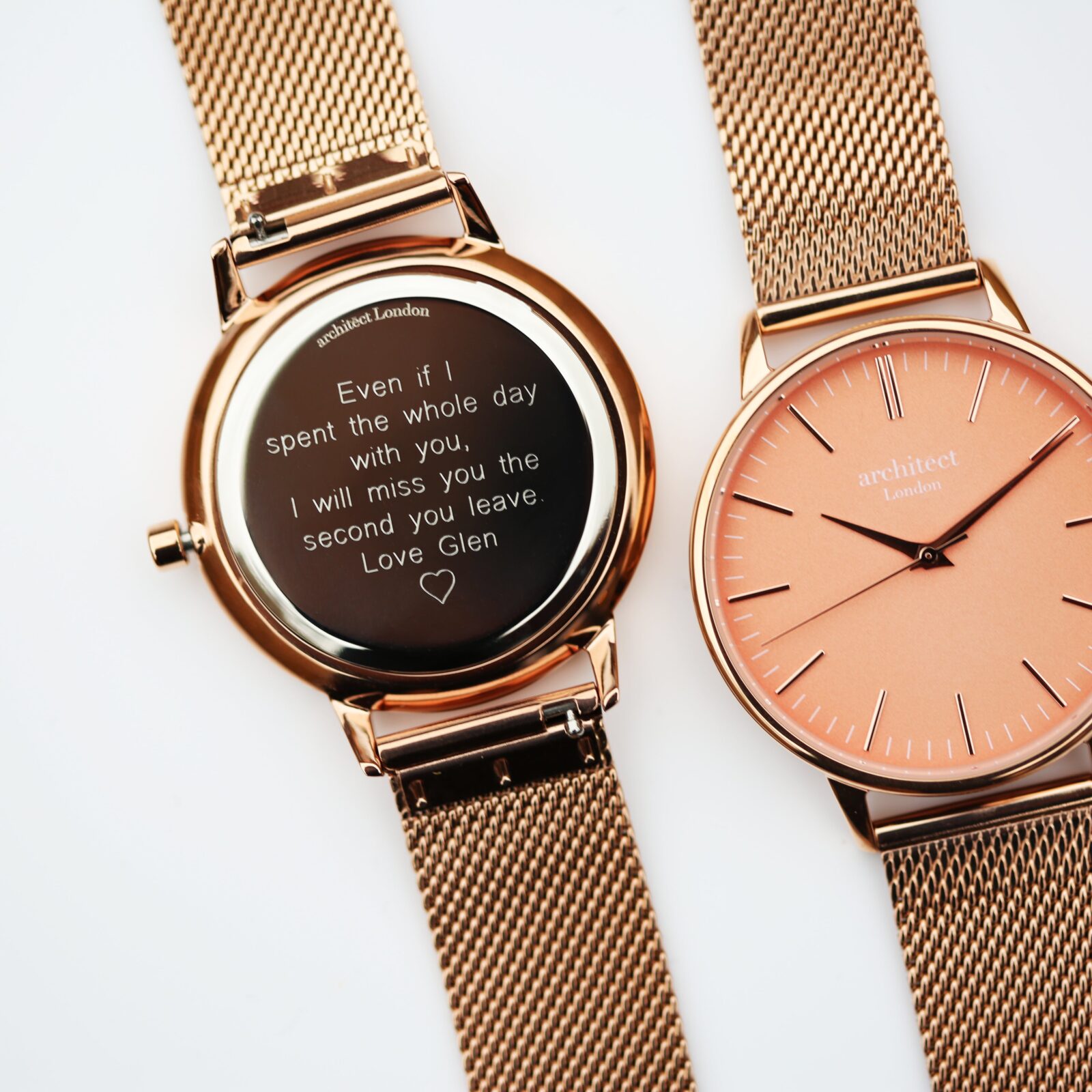 Ladies Architēct Coral - Modern Font Engraving + Rose Gold Mesh Strap