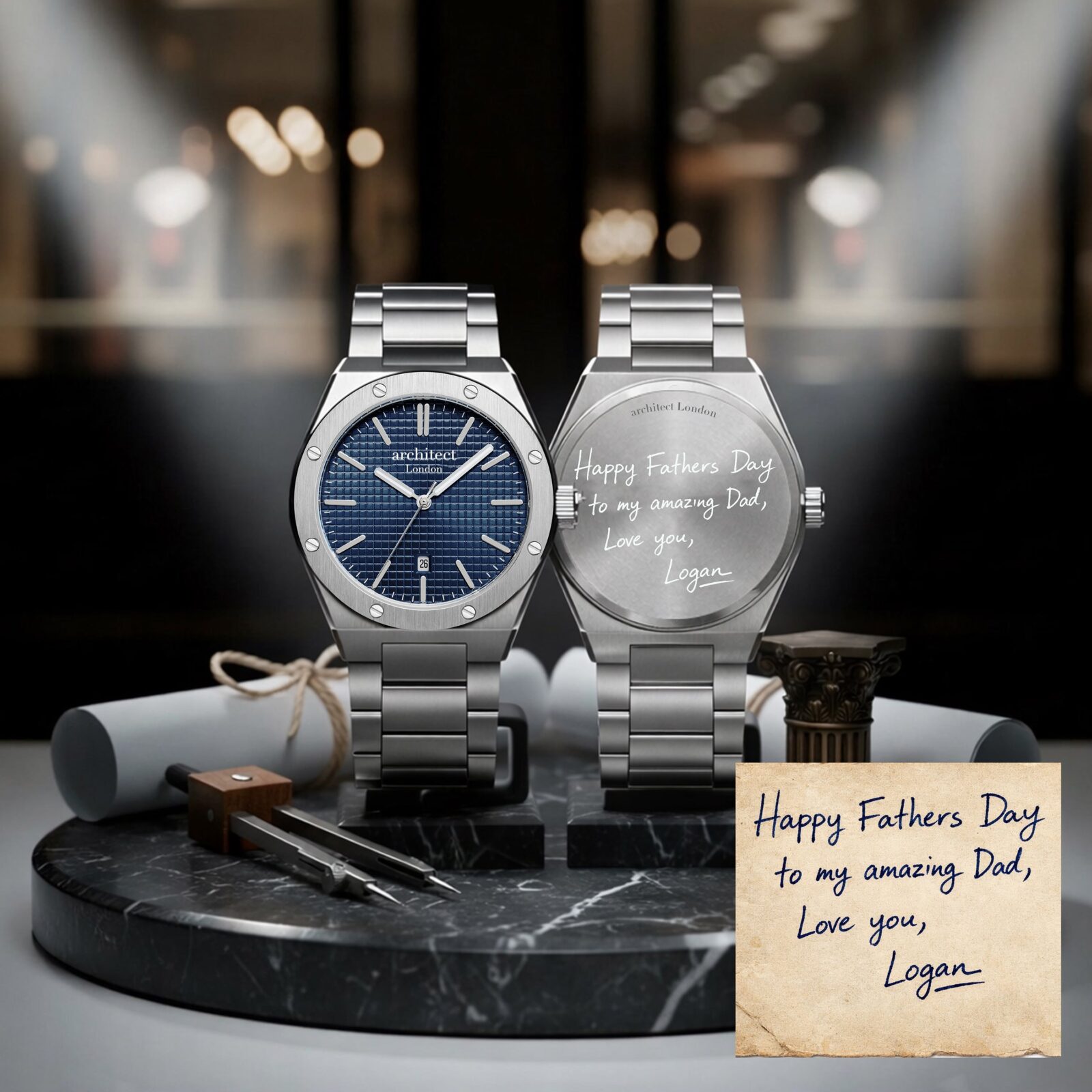 Personalised Own Handwriting Engraved Watch for Him | Architect London Mayfair – Borough Collection